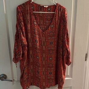 NEVER WORN! Elegant Orange Patterned V-Neck Women's Tunic